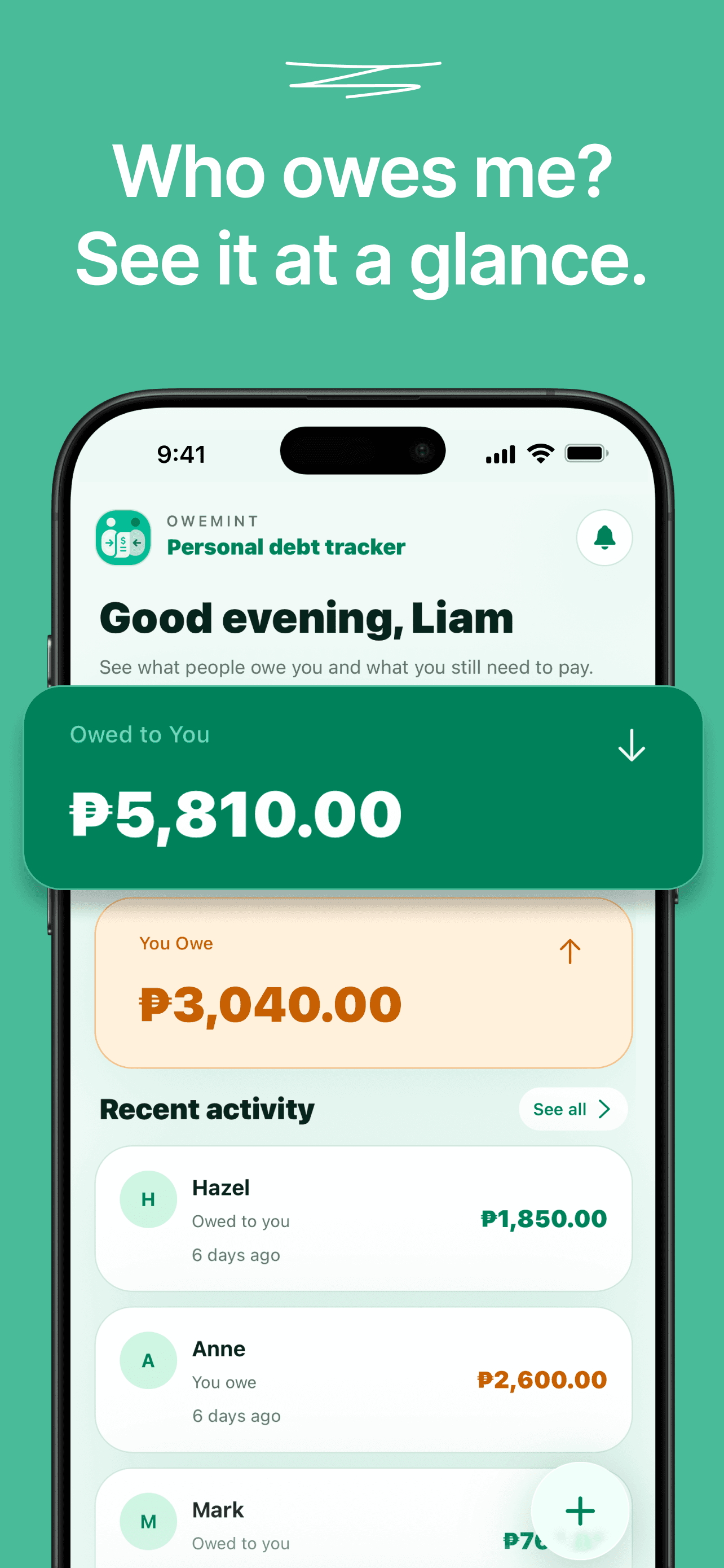 Owemint App Dashboard Mockup
